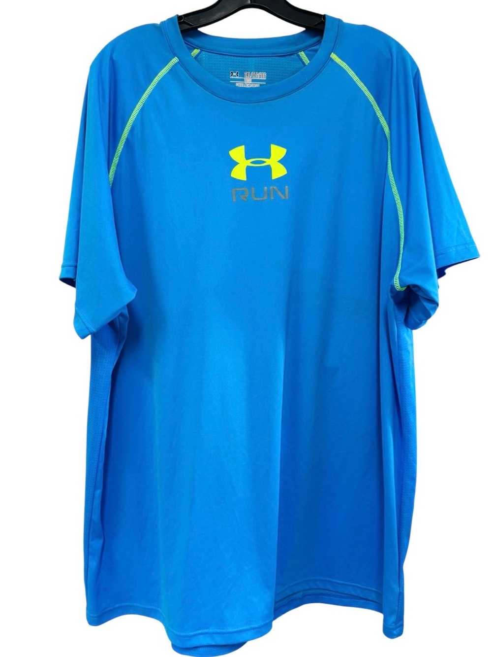 Under Armour Blue Performance Run Tee with Neon Yellow Logo Size 2XL